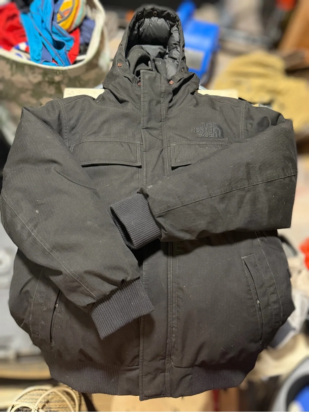 The North Face Men's Black Puffer Jacket with White Logo